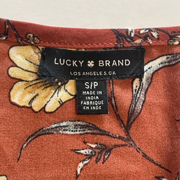 Lucky Brand Floral Peasant Top Womens Small Rust Brown Boho Long Sleeve Blouse - Picture 6 of 9